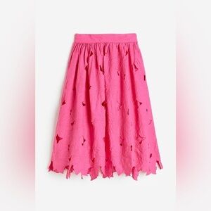 H&M Pink Embroidered Floral Midi Skirt